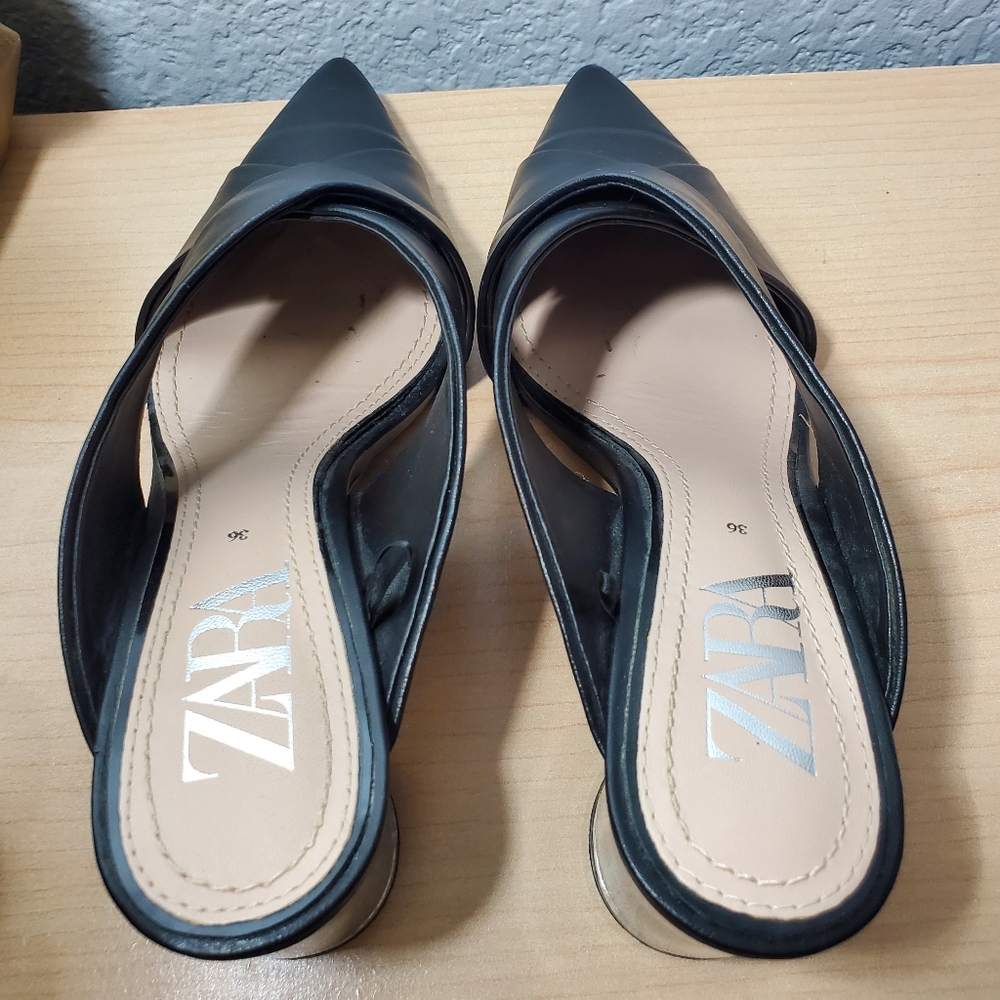 Zara Black Pointed Heeled Shoes, Size 36 - Picture 4 of 7